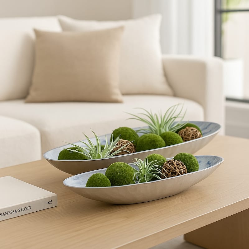 Oval Metal Bowls Sculptural Design -Set of 2 - 20", 23" - 23.0"