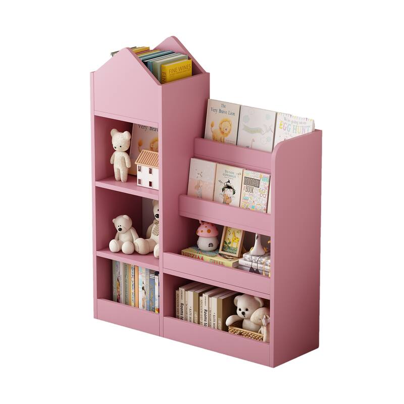 Kids Wooden Bookshelf Toy Storage Organizer with Bookcase