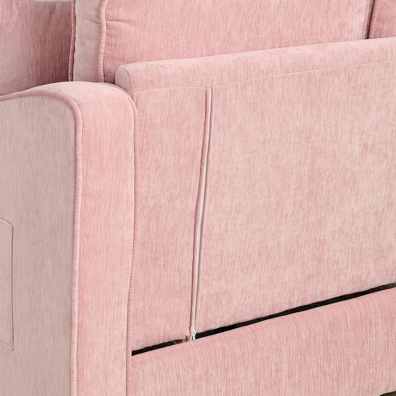 Two-Seater Chaise Longue Sofa with Storage Footrest, Irregular Armrests & Throw Pillows for Living Room & Bedroom