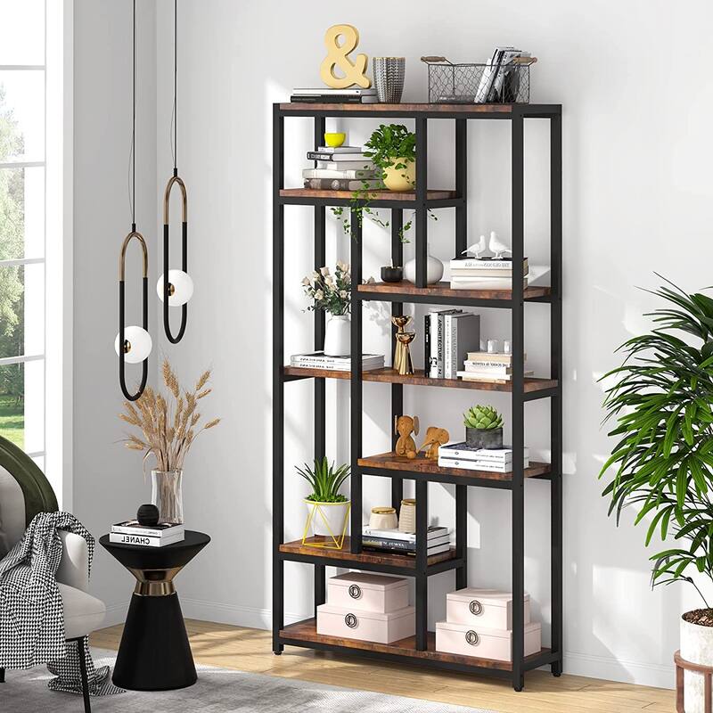 79 Inches Extra Tall Bookshelf Bookcase with 10-open Shelf - 39.37”(L) x 11.8”(D) x 78.74”(H) - Rustic Brown