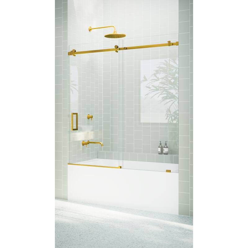 Glass Warehouse 52 in. - 56 in. x 60in. Frameless Bath Tub Sliding Shower Door with Square Hardware