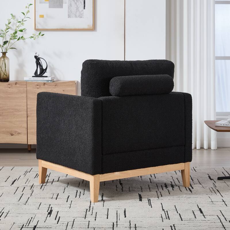 Minimalist Reading Armchair Single Sofa with Two Pillows, Black Side Chair Dressing Chair Upholstered Chair
