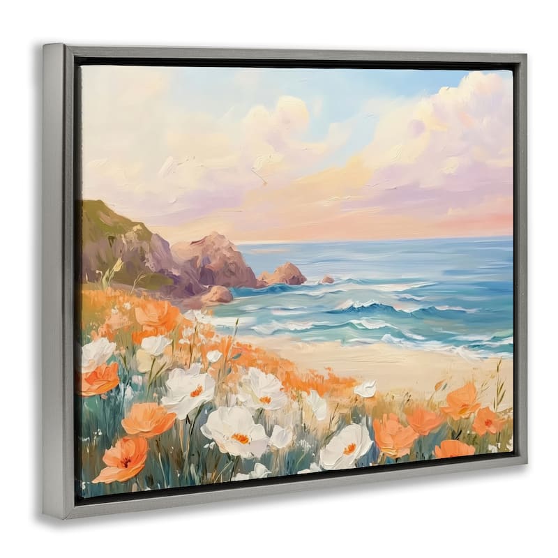 Stupell Poppies by Beach Bay Framed Floater Canvas Wall Art Design By Arlington Prints