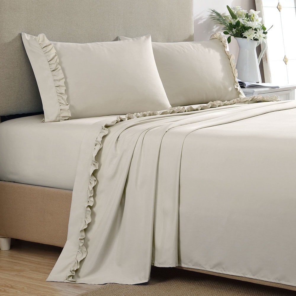 Home Essential Luxurious Silky Ruffle Hem Microfiber Bedding Sheet Set