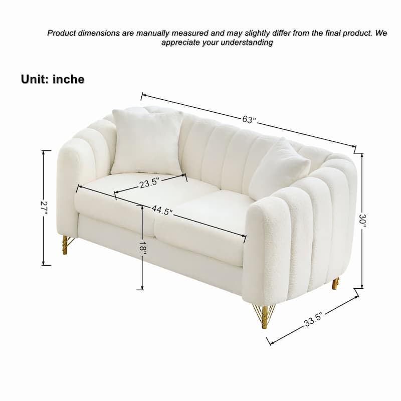 Chenille Upholstered Loveseat, Tufted 2 Seater Deep Seat Couch, Lounge Sofa Chair with Metal Legs for Living Room, Bedroom