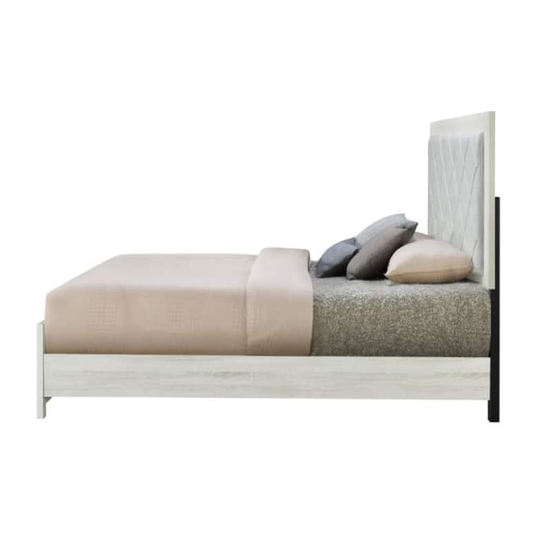 Joho King Size Bed, Luxury Beige Diamond Button Tufted Upholstery