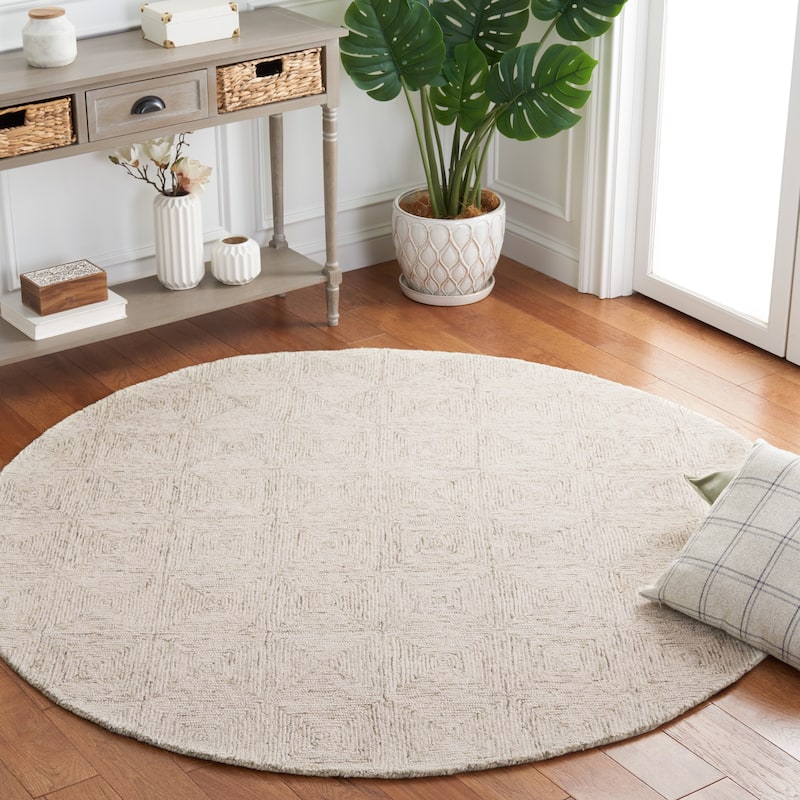 SAFAVIEH Handmade Abstract Yoshiya Modern Wool Rug - 6' Round - Grey/Ivory