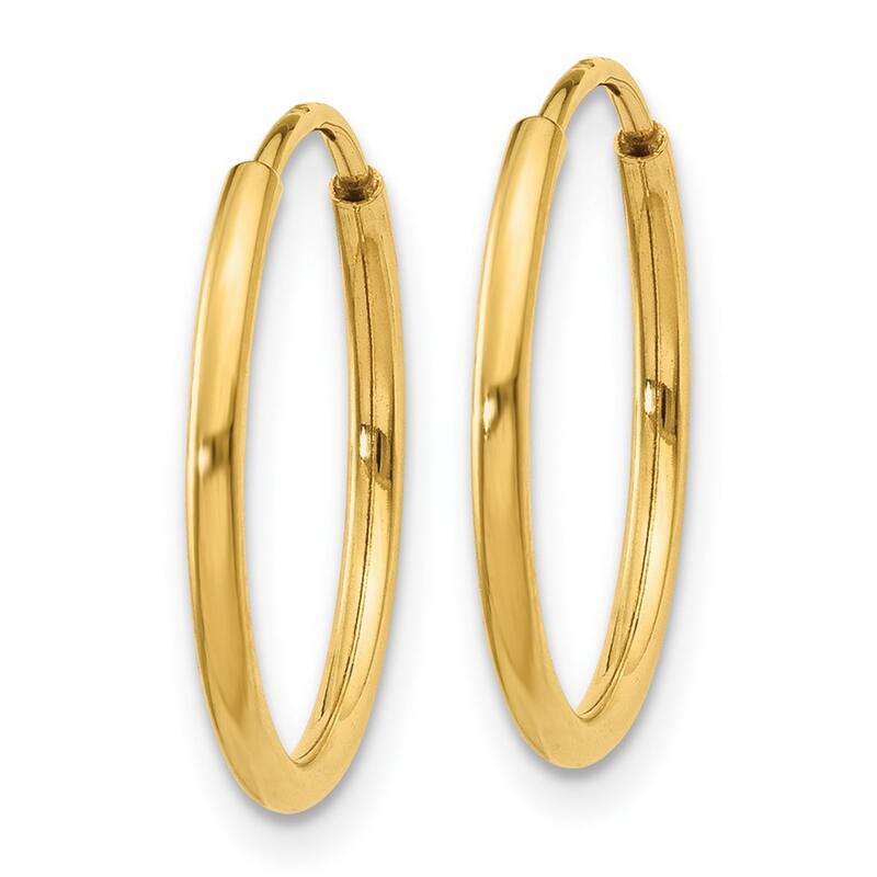 Curata 14k Yellow Gold Polished tube 1.25mm Endless Hoop Earrings