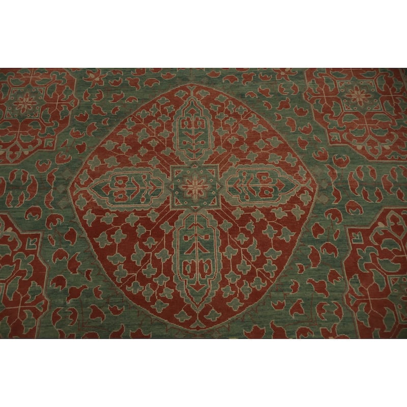 Hand Knotted Oriental 100% Wool Carpet Transitional Floral Green Oushak Area Rug - 14' 0'' X 10' 4''