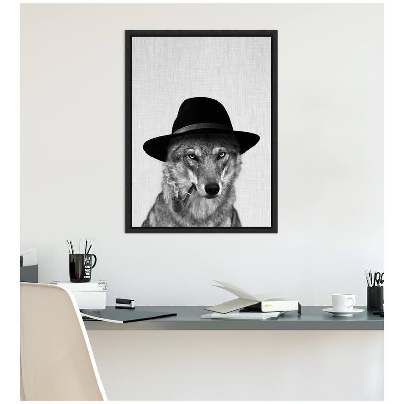 Kate and Laurel Sylvie Minimalist Wolf Woody Hutson Framed Canvas by Simon Te of Tai Prints