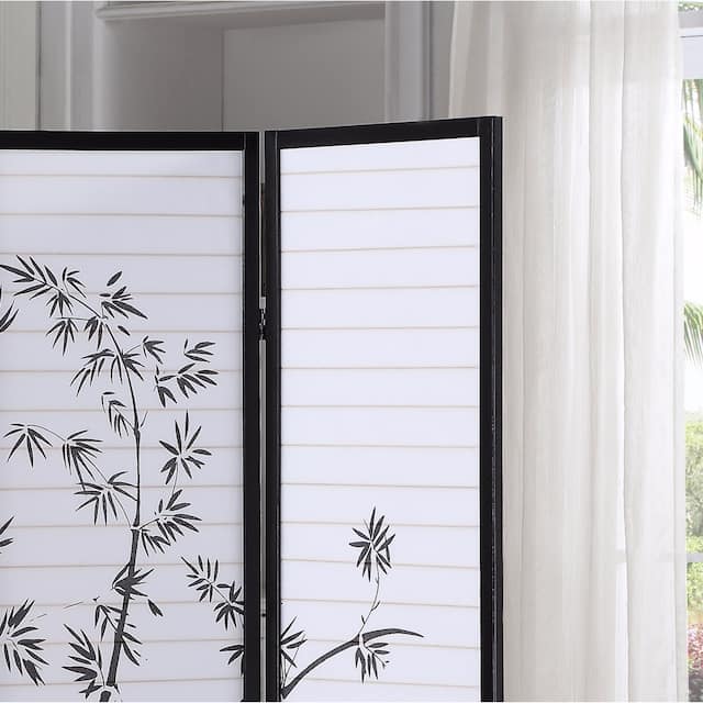 Roundhill Furniture Bamboo Print 4-Panel Framed Room Screen/Divider