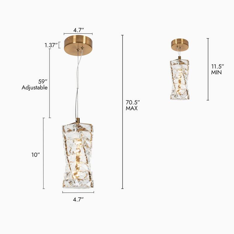 Modern Glam 1-Light Gold LED Crystal Pendant Lights Irregular Cylinder Kitchen Island Lights for Dining Room