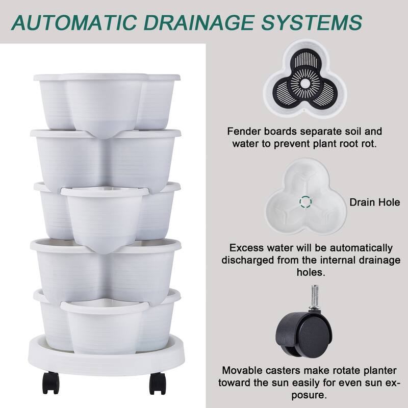 2 Pack Vertical Strawberry Planter, 5 Tier Hanging Vertical Gardening Planter, Stackable Garden Tower Pot for Flowers
