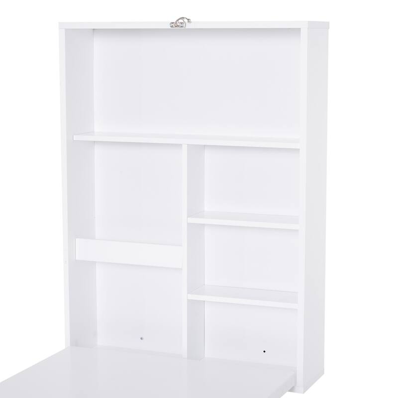 HOMCOM Wall Mounted Foldable Desk: Blackboard, Book Storage - Space Saving