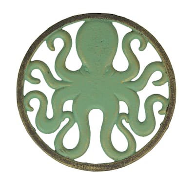 Cast Iron Octopus Trivet Verdigris/Bronze, 7.75", Heat-Resistant - 7.75 X 7.75 X 0.75 inches