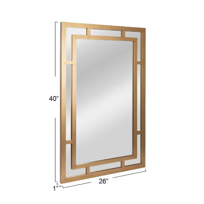 Glass Wall Mirror with Geometric Art Deco Wood Frame - 26.0"L x 1.1"W x 40.0"H