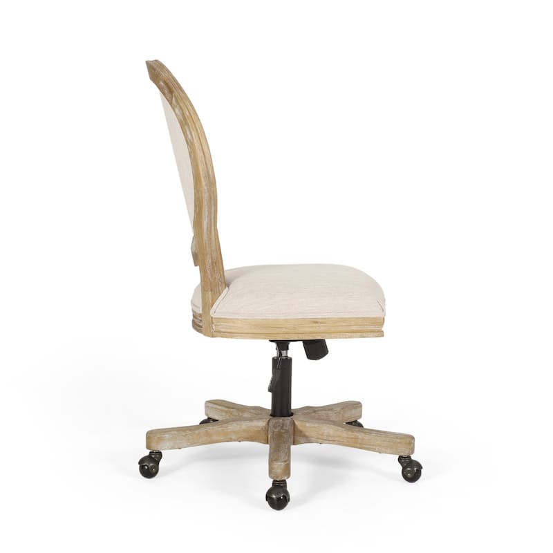 Roomfitters Upholstered Office Desk Chair with Adjustable Height, Swivel Wheels and Wood Frame, Beige Natural