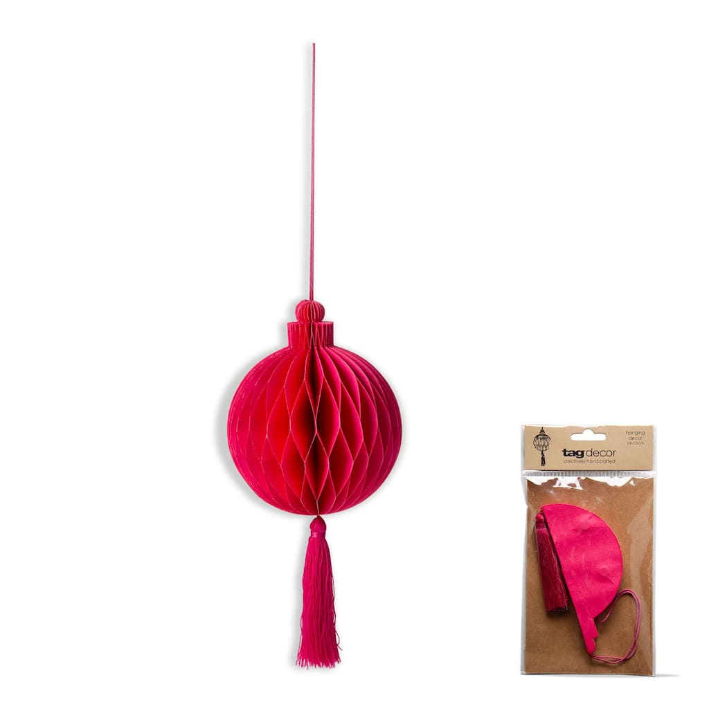 Paper Honey Comb With Tassel Fuchsia Decor Decoration Ornament Magnet Closure Cord For Hanging Christmas Xmas Holiday
