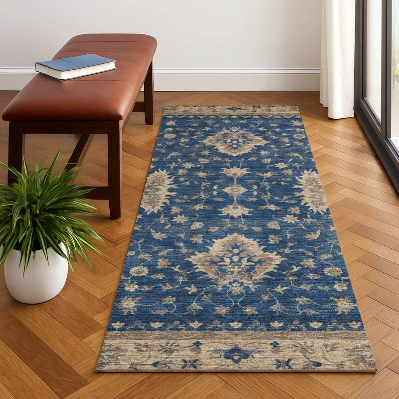 Premium Washable Super Soft Traditional Mayfield Rug - Navy - 2'3" x 7'6"