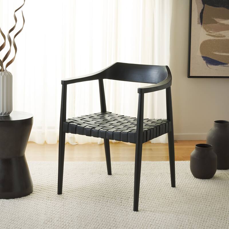 SAFAVIEH Diana Solid Wood & Leather Accent Chair (Fully Assembled) - W22" x D21" x H29" - 22Wx21Dx29H