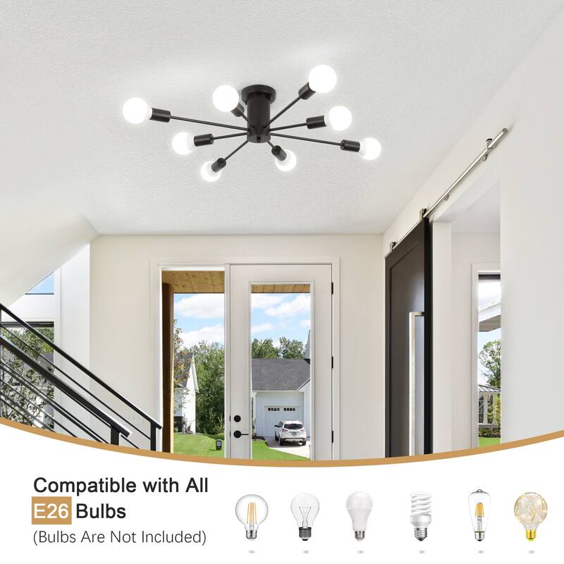 8-Light Modern Semi Flush Mount Sputnik Ceiling Light for Kitchen Bedroom Dining Room