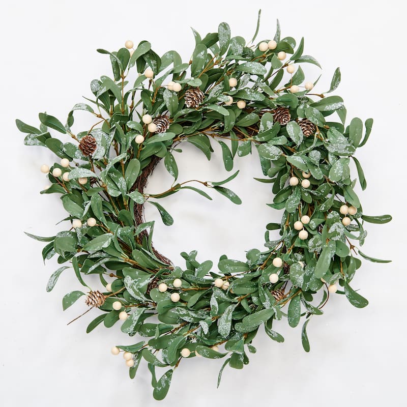 21" Artificial Christmas Mistletoe Wreath with White Berries - 21