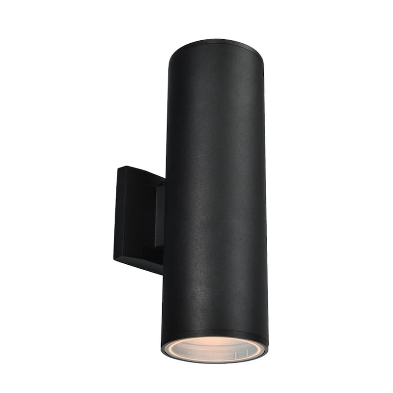 13.4 in. 2-Light Modern Industrial Black Linear Cylinder Waterproof IP54 Outdoor Lantern Wall Sconces