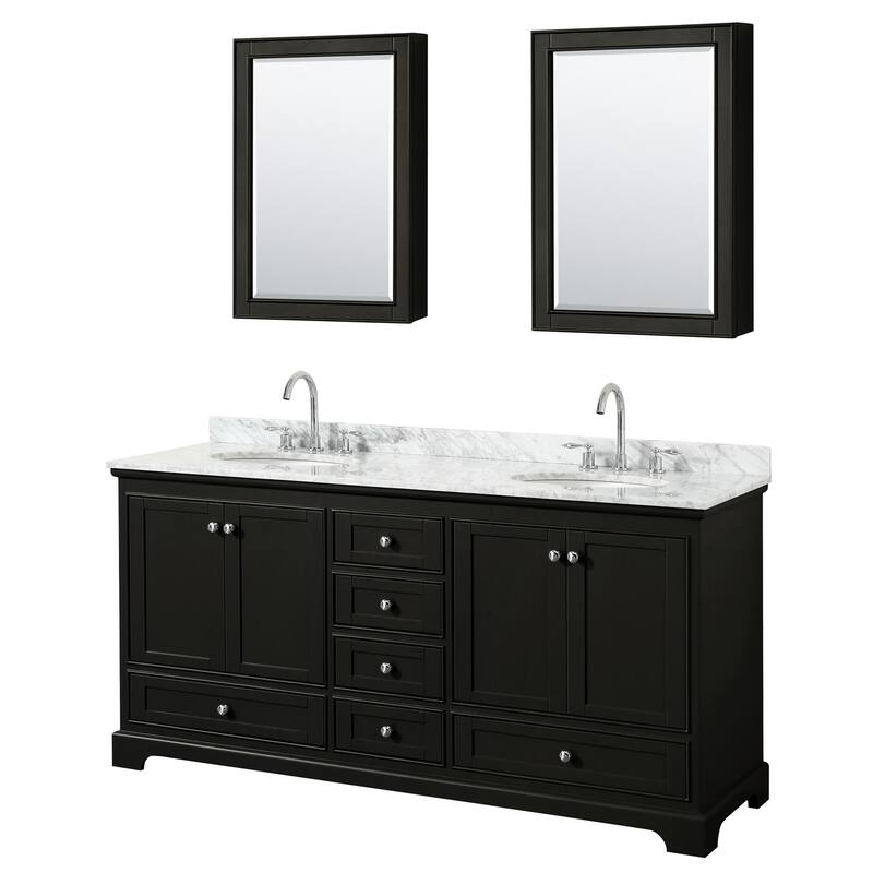 Wyndham Collection Deborah 72" Free Standing Double Vanity Set with - Dark Espresso / White Carrara Marble Top /