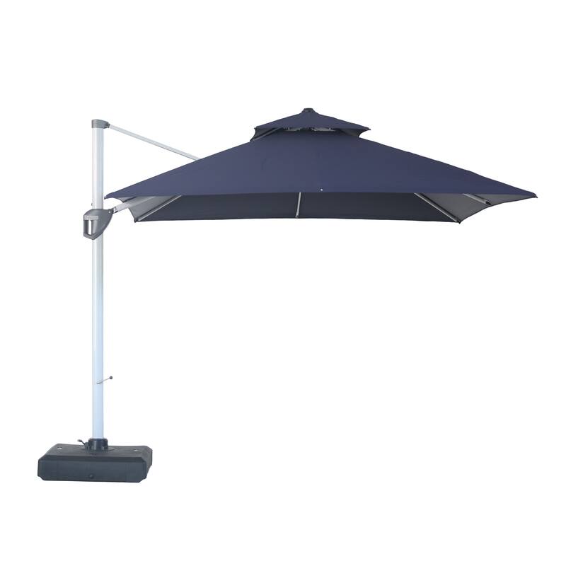 Clihome 10ft Outdoor Patio Cantilever Square Umbrella with Protective Cover - Navy-With Base