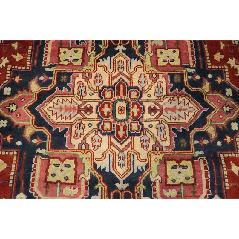Hand Knotted Oriental 100% Wool Carpet Traditional Medallion Oranges & Rust Heriz (serapi) Area Rug - 14' 1'' X 9' 10''