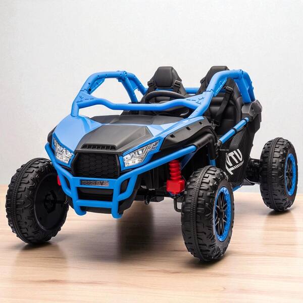 slide 2 of 35, 24V Two-Seater Kids Ride-On UTV with Remote Control, Bluetooth, LED Lights, and Four-Wheel Suspension for Kids 3+ Blue