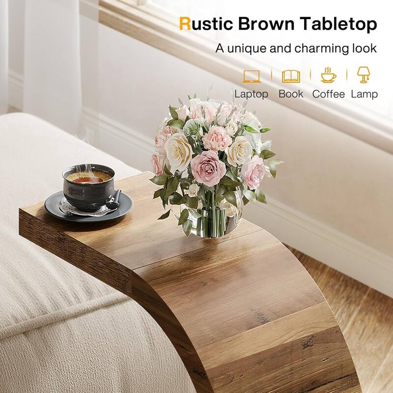 C-Shaped End Table, Wood Side Table for Couch Sofa Living Room