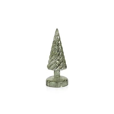 Irina 9.75" Vintage Light Green LED Glass Holiday Tabletop Trees, Set of 4