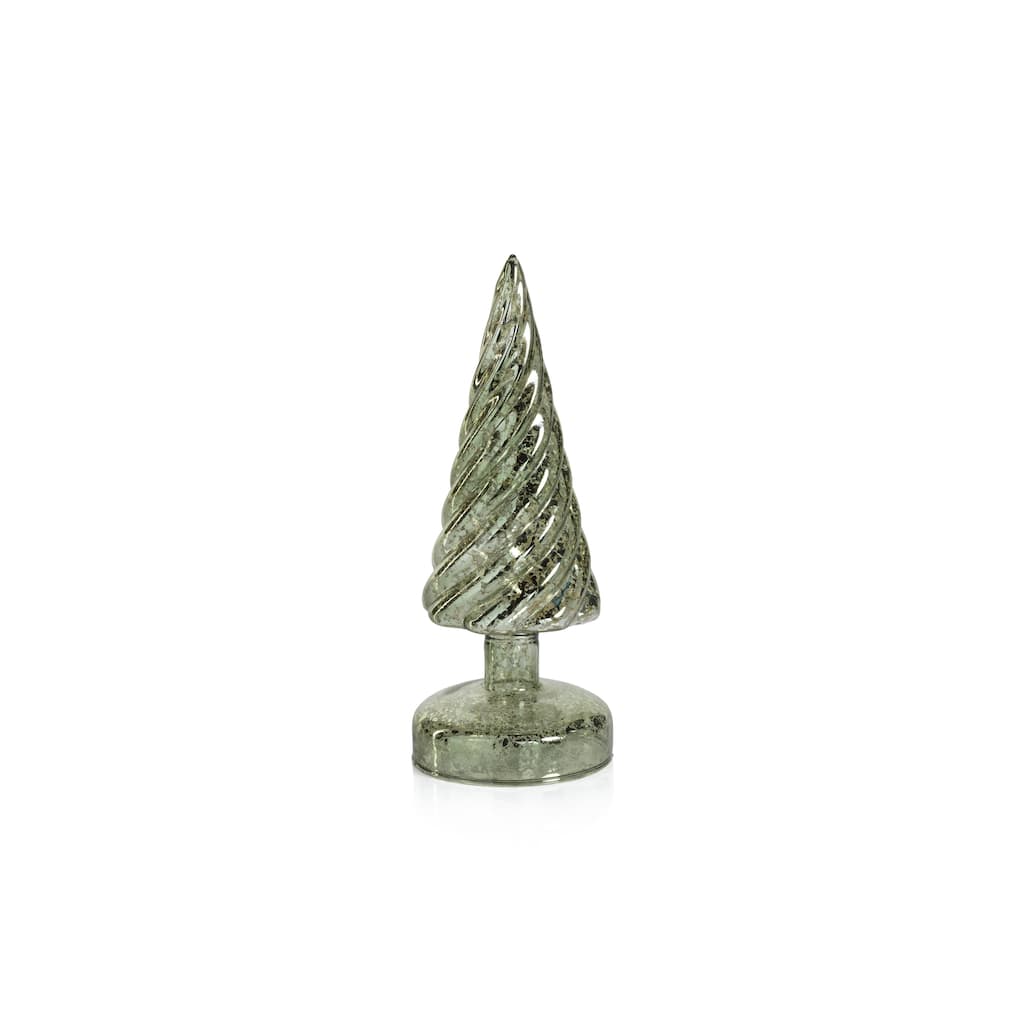 Irina 9.75" Vintage Light Green LED Glass Holiday Tabletop Trees, Set of 4