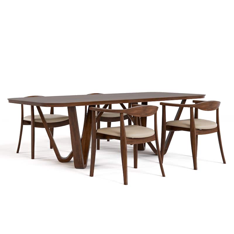 Furniture of America Abigail I Mid-Century Modern 5-Piece Rich Walnut Solid Wood Dining Set