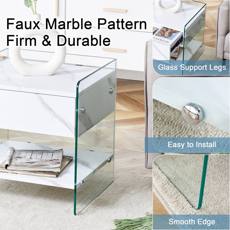 Bedside Table With Drawers With Tempered Glass Legs