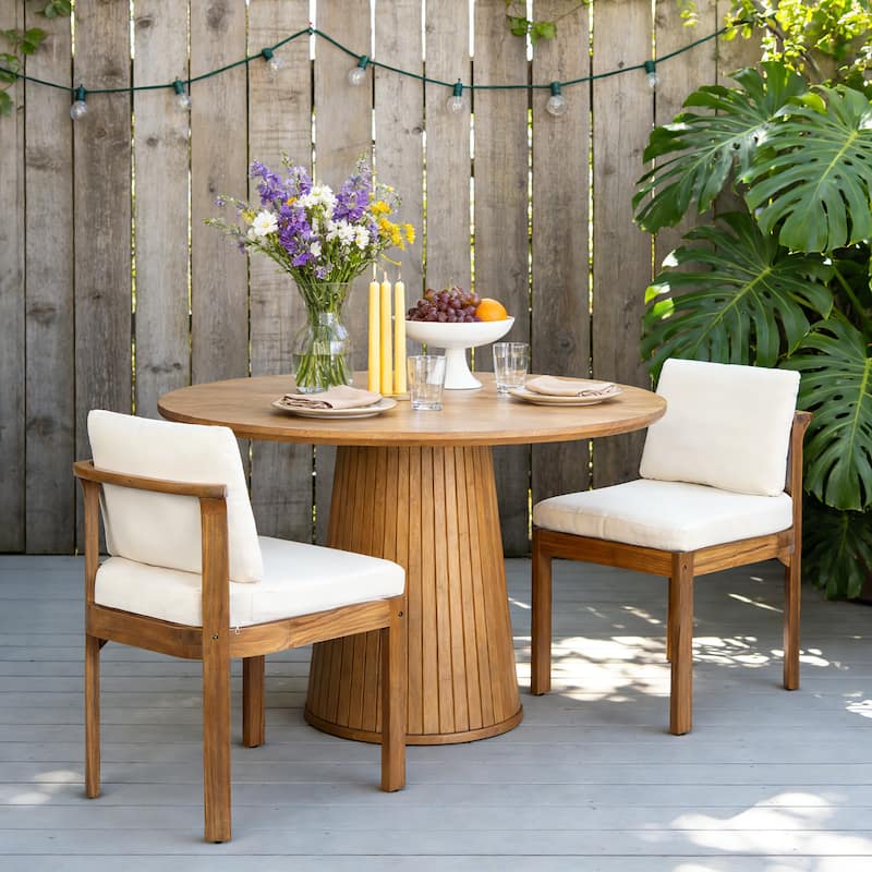Christopher Knight Home - Modern Wooden Outdoor Dining Chair with Cushions - Set of 2_Cream+Teak