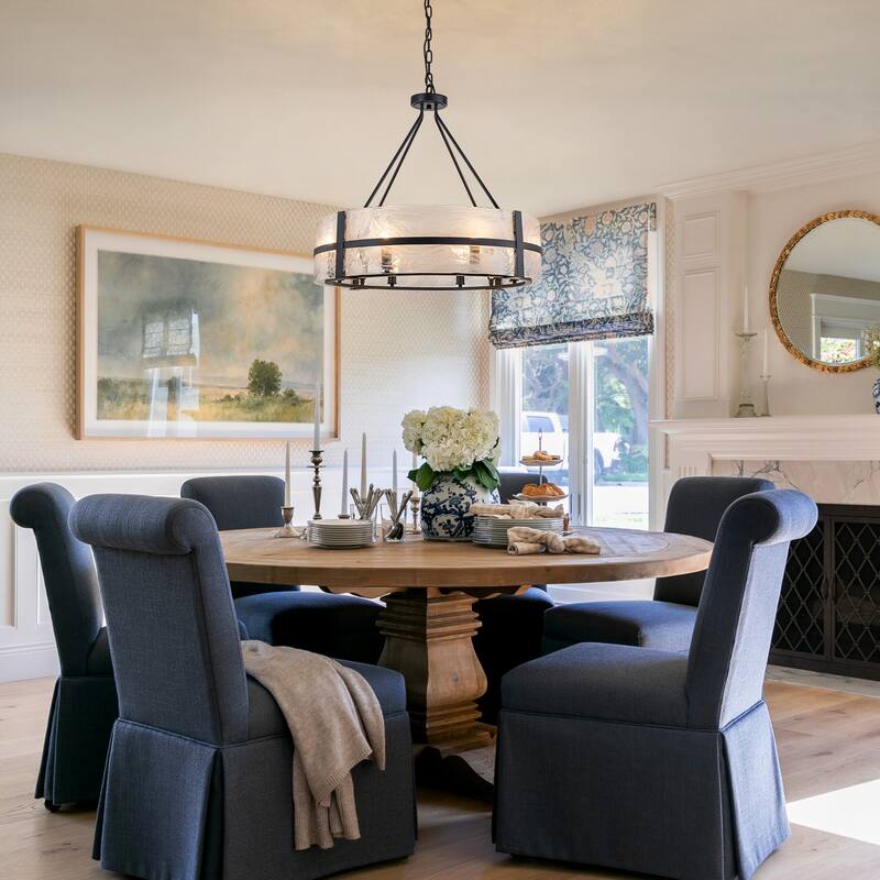 Dimmable Large Drum Glass Chandelier for Dining Room High Ceiling Living Room