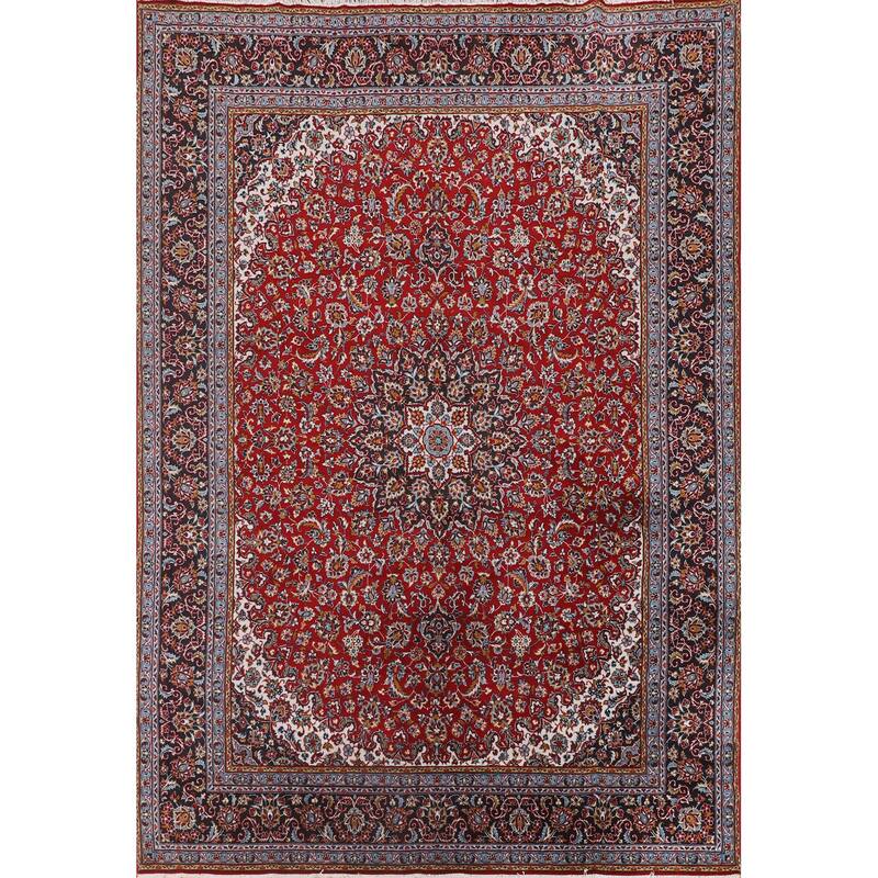 Red Floral / Traditional Kashan Turkish Rug Machine-Made Carpet - 9'7" x 12'10" - Red - 9'7" x 12'10"