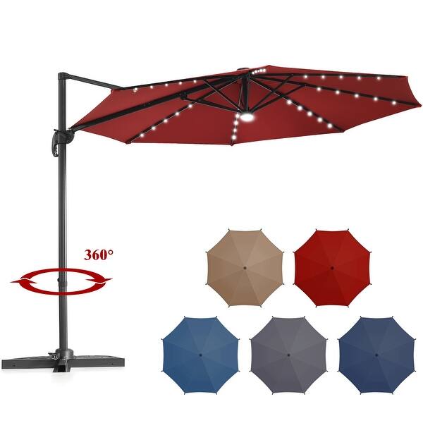 Shop Black Friday Deals On Costway 10ft Solar Led Cantilever Offset Patio Umbrella 360dgrees Overstock 31576091