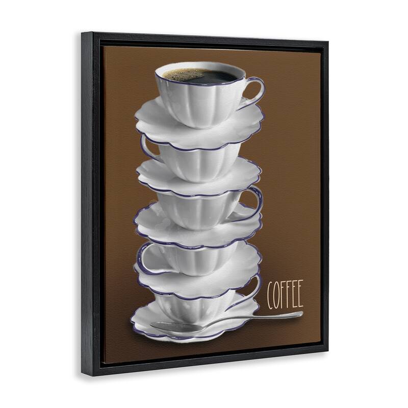 Stupell Stacked Teacups with Coffee Framed Floater Canvas Wall Art Design By Matthew Piotrowicz