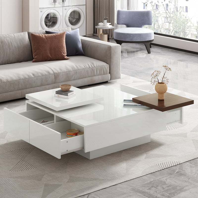 Movable Top Coffee Table with High Gloss finish - 31.5'' D x 31.5" W x 13.2" H