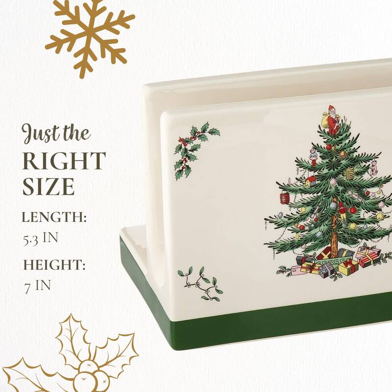 Spode Christmas Tree Napkin Holder with Salt and Pepper Set - 5.3" L x 5.3" W x 7" H
