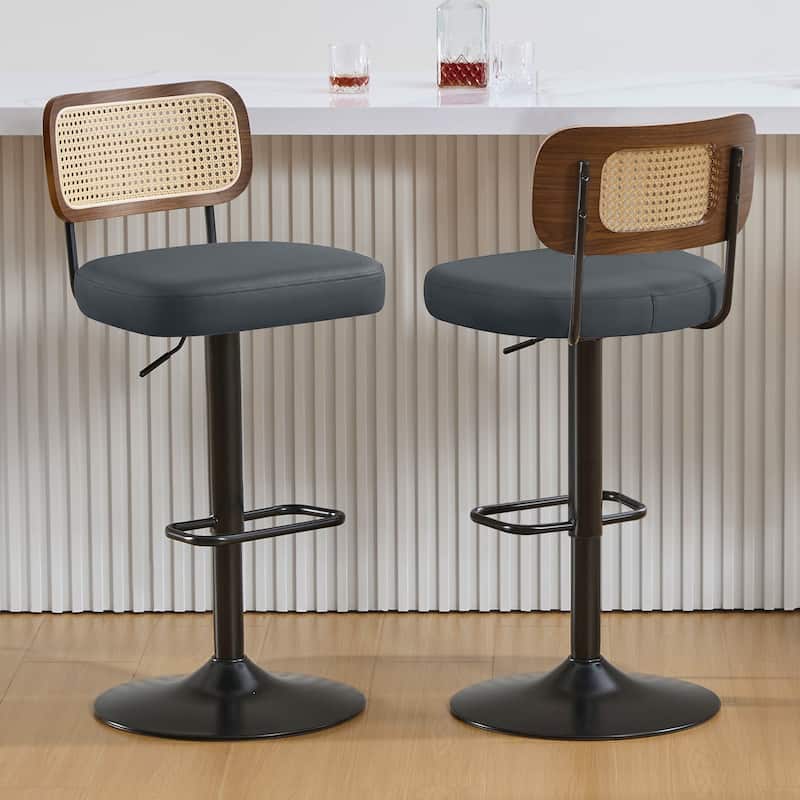 Adjustable Height Swivel Bar Stools with Back and Footrest - 17.7"W x 15.75"D x 35"-42.9"H