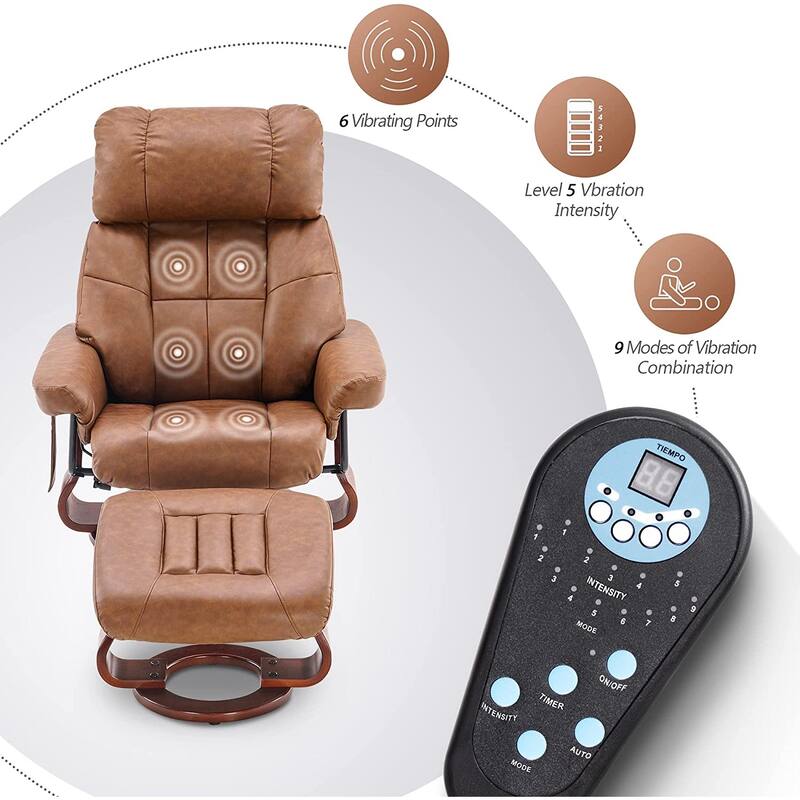 MCombo Recliner Chair with Ottoman Vibration Massag Faux Leather 9068