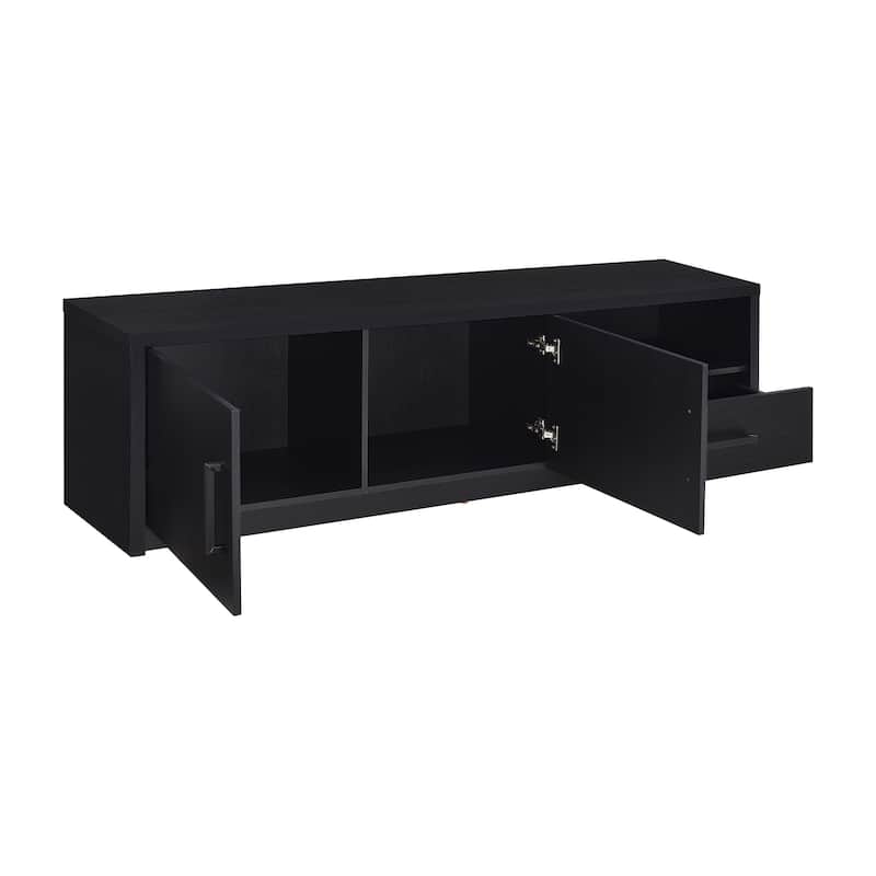 2-door Wooden TV Stand Media Console with Open Cubby in Black
