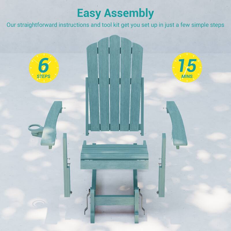 Glider Adirondack Chair 3-Position Adjustable, HDPE Wood-Like Texture