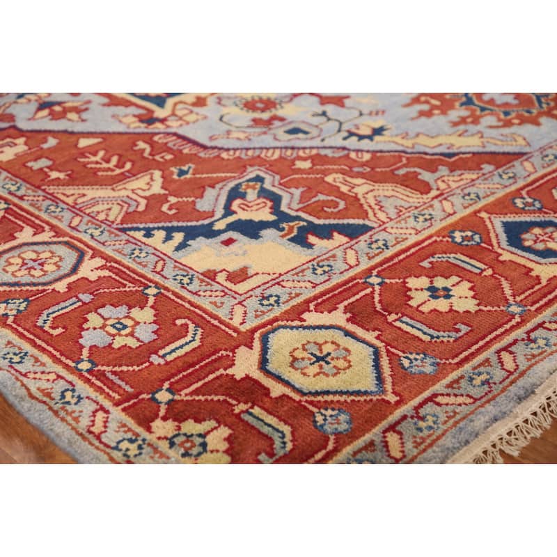 Blue & Orange Heriz Serapi Indian Area Rug Handmade Wool Carpet - 9'0" x 11'9" - 9'0" x 11'9" - Blue
