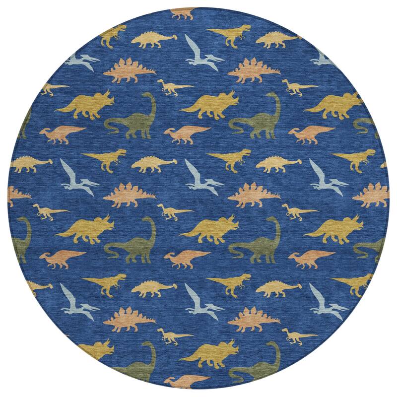 Machine Washable Indoor/ Outdoor Modern Dinosaur Chantille Rug
