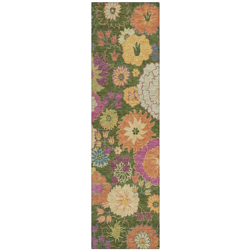 Machine Washable Indoor/ Outdoor Modern Floral Chantille Rug